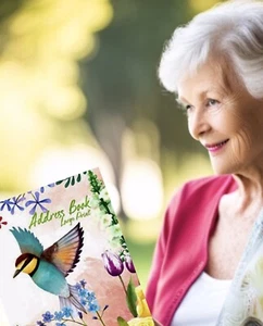 Large 8x10 Senior Address Book Big Print Pretty Hummingbird Flower Cover - Picture 1 of 8