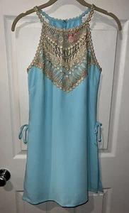 NWT New Lilly Pulitzer Pearl Romper Bali Blue Gold Lace Shift Size 00 - Picture 1 of 12