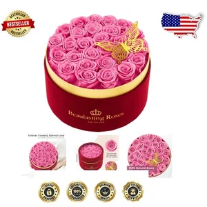 Forever Roses Box - 27 Handcrafted Pink Roses in Stunning Gift Presentation - Picture 1 of 8
