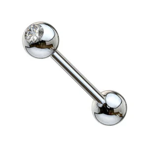 14 Karat Gold Straight Barbell 14 Gauge 5/8" (16 MM) With CZ Gem Top - Picture 1 of 7