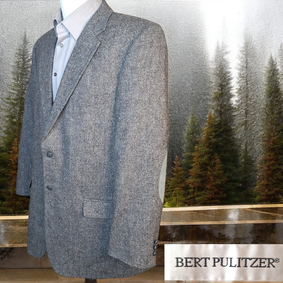 Abrigo deportivo Burt Pullitzer para hombre 46L gris tweed parches en el codo Foto 1 de 4