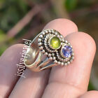Faceted Amethyst & Peridot Gemstone 925 Sterling Silver Ring Mother's Jewelry