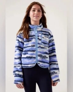 Athleta Girl So Toasty Tugga Sherpa Jacket Blue White Zip Girls Size L 12 - Picture 1 of 10