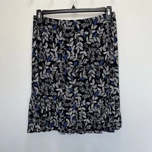 Covington | Black Blue White Floral Flare Midi Skirt Size Large Slinky Y2K - Picture 1 of 5