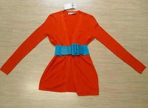 new ZARA orange red fine ribbed cardigan top, mid length, open front,stretch, S - Picture 1 of 11