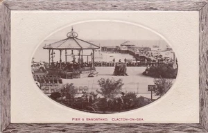 CLACTON-ON-SEA - PIER AND BANDSTAND B&W POSTCARD - Picture 1 of 2
