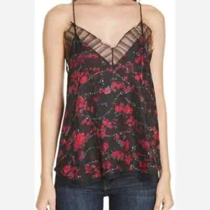IRO Dasher Floral Lace Cami Top Black Red Size 38 - Picture 1 of 7