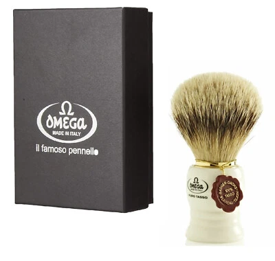 Omega 643 XL Cepillo Tejón (Grado 1) Mango Barba en Resina Blanca (Hecho en Italia) Foto 1 de 4