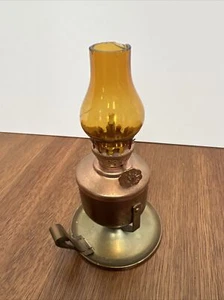 Oil Lamp Convertible Brass 5" Lamp with Chamberstick Handle Tray & Amber Chimney - Picture 1 of 5