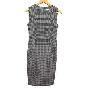 Calvin Klein Women's Sheath Dress Stretch Gold Zipper Black White Geometric SZ 6 - Picture 1 of 9