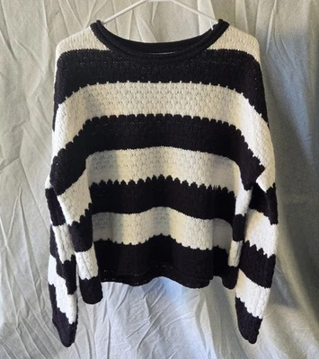 Mujer Jersey Rayas Blanco y Negro de Pimiento Azul, Talla Grande Foto 1 de 4