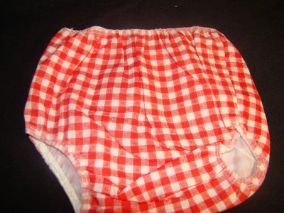 Vintage Plastic Lined Fabric Diaper Cover Red White Check Small NOS - Image 1 of 3
