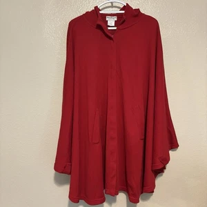 Vintage Norm Thompson Merino Wool Blend Red Hooded Cape Made In Italy Size L/XL - Bild 1 von 7