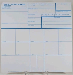 FD-1164 Fingerabdruckkarte für FBI Hintergrundprüfung / Identitätszusammenfassungsformular - Bild 1 von 3