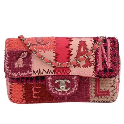 Bolso de Hombro Chanel Rosa Tweed Solapa Única Patchwork 134656 Foto 1 de 4