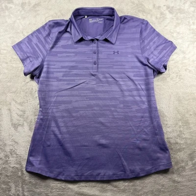Under Armour Womens XL HeatGear Golf Polo Purple Fitted Tonal Stripe Logo - Image 1 of 4