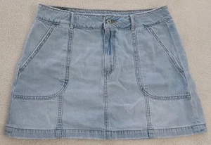 American Eagle A Line Skirt Women's Size 12 Blue Denim Distressed Super Hi-Rise - Picture 1 of 12
