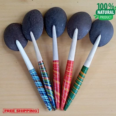Coconut Shell Wooden Spoon Traditional Colorful Round Handle Handmade craft - Image 1 of 4
