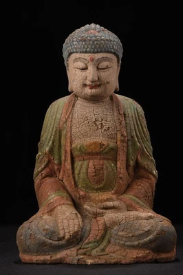 Chinese Old Wood Carved Painted Exquisite Vairocana Buddha Statue 2167 - Image 1 of 4