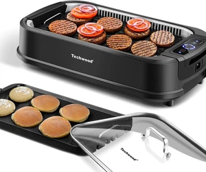 Indoor Smokeless Grill, 1500W Electric Indoor Grill with Tempered Glass Lid, Po - Picture 1 of 8