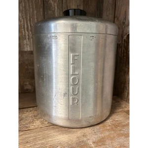 Vintage 60s MCM Brushed Spun Aluminum Flour Canister Replacement - Picture 1 of 4
