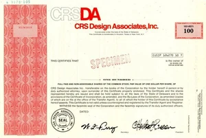 CRS Design Associates, Inc. - Specimen Stocks & Bonds - Bild 1 von 1