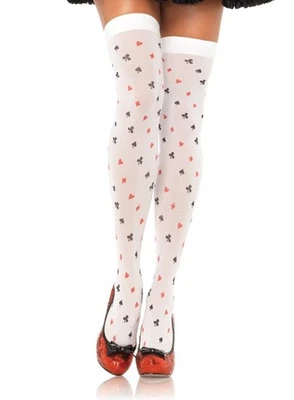 Sexy Medias blancas hasta el muslo estampado traje de póker Leg Avenue Foto 1 de 2