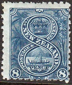 NEW ZEALAND 1897-1907 CANOE 8d Indigo Fine hinged mint & SCARCE - Bild 1 von 2