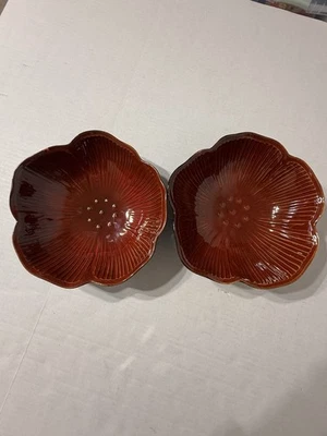 Pfaltzgraff Poppy Embossed Sarina Bowl Brown/Red 9.5 Inches Vintage- Set Of 2 - Image 1 of 4