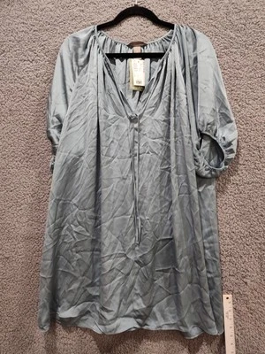 NWT H&M Short Puff Sleeve Pullover Top Blue Striped Stain  - Image 1 of 4