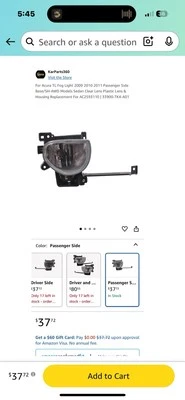 Conjunto de luces antiniebla Acura TL 2009 2010 2011 lado derecho del pasajero Foto 1 de 4