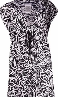 Traje de baño Dotti vestido de encubrimiento con capucha cordón cintura talla M negro blanco cachemira Foto 1 de 4