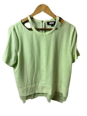 DKNY Woman’s Shirt Size L Lime Green Cut Out Neck Design Shirt Sleeve - Image 1 of 4