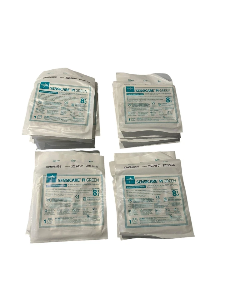 13 luvas cirúrgicas verdes Medline Sensicare PI com aloe vera tamanho 8 1/2 validade 7/26 - Imagem 1 de 4
