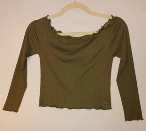 American Eagle Size 12 Girl's Green Raglan Long Sleeve Lettuce Top  NWT - Picture 1 of 6