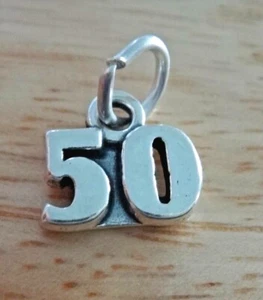 Sterling Silver 10x16mm Number 50 50th Birthday Anniversary Charm - Picture 1 of 5