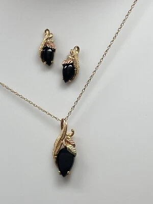 10K TriColor Gold Black Onyx Pendant and Matching Earrings Set C.CO - Image 1 of 4