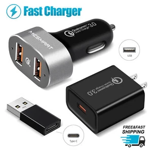 Fast US Plug Home Wall Charger Quick Dual Ports Car Charger USB Type C Adapter - Picture 1 of 25
