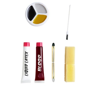 Für ihr Horror-Outfit Zombie Make-up Set Schminke mit Flüssiglatex und Kunstblut - Bild 1 von 4