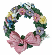 Vtg York 1995 Easter Bunny Flowers Resin Wreath 13" diameter Pastel Colors 3D