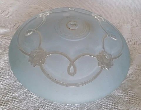 40s Ceiling Light Shade Cover Round Glass Embossed Flush Mount Frosted Blue Cover
