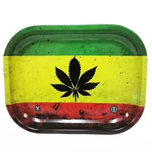 Rolling Tray V-Syndigate Black Leaf Jamaican Metal Tray Small & Large - Picture 1 of 24