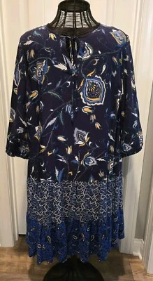 Nuevo con etiquetas Vestido Dressbarn Westport 1962 Azul Estampado Mixto Estilo Campesino Mangas 3/4  Foto 1 de 4