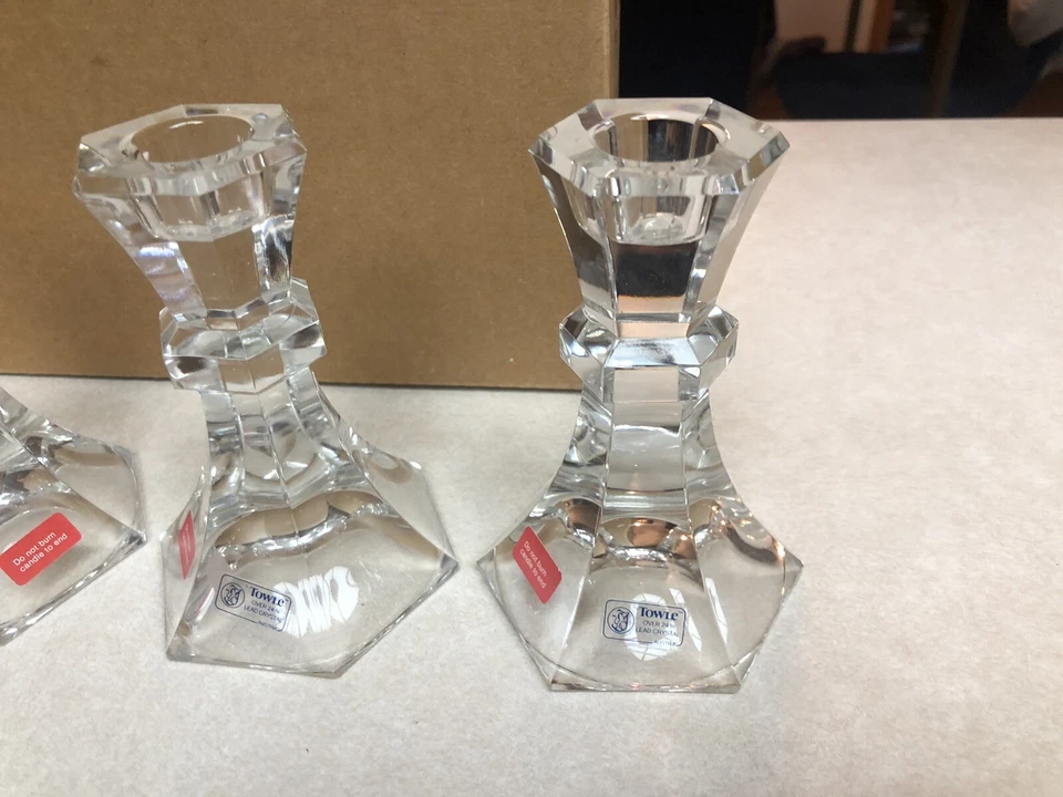 4 винтажных подсвечника 24% свинцовое хрустальное стекло подсвечники Австрия 5 дюймов - Изображение 1 из 4