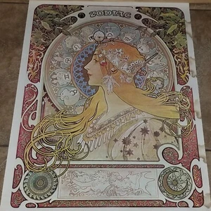 VTG GORGEOUS ORIGINAL 1970S ALPHONSE MUCHA ASTROLOGY ZODIAK POSTER BEAUTIFUL !!! - Picture 1 of 13