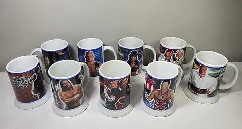 9 Vintage 2001 WWF DANBURY MINT STEIN  Stone Cold, Undertaker, HHH, Hardy Boyz Cover