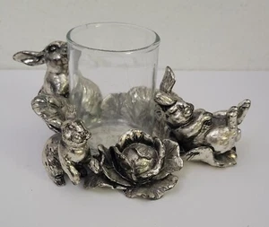 Detaillierter silberner Sleepy Bunny Hase Votivkerzenhalter Arthur Court 2002 - Bild 1 von 5