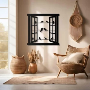 Arte da parete in metallo decorazione uccellino finestra finta cornice decorazioni per casa arte unica - Foto 1 di 12