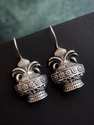 Oxidised pot design antique  Drop Earring - Image 1 of 3