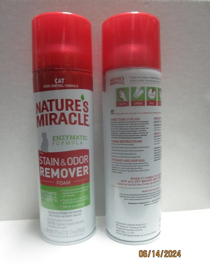 Nature's Miracle Removedor de Manchas y Olores Espuma Gato Fórmula 17.5 OZ ¡LOTE DE 2! Foto 1 de 1